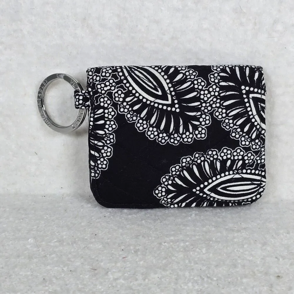 Vera Bradley Blanco Bouquet Black White Small Snap Close ID Card Wallet Keyring